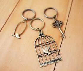 Charm Keychain, Bird cage and Key set