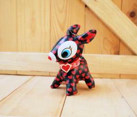 Puchi Babie, Bambi deer key chain, Black, Red heart